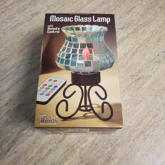 NIB Mosaic glass lamp w remote/ wrought iron stand - Picture 1 of 7